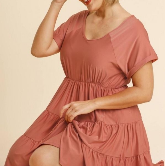 Umgee Canyon Clay V-Neck Tiered Babydoll Dress - Picture 7 of 13